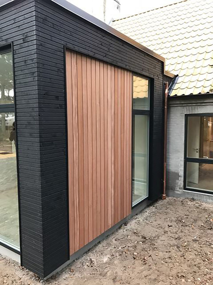 Hjørnet på ny tilbygning lavet af Nordmarkens ApS